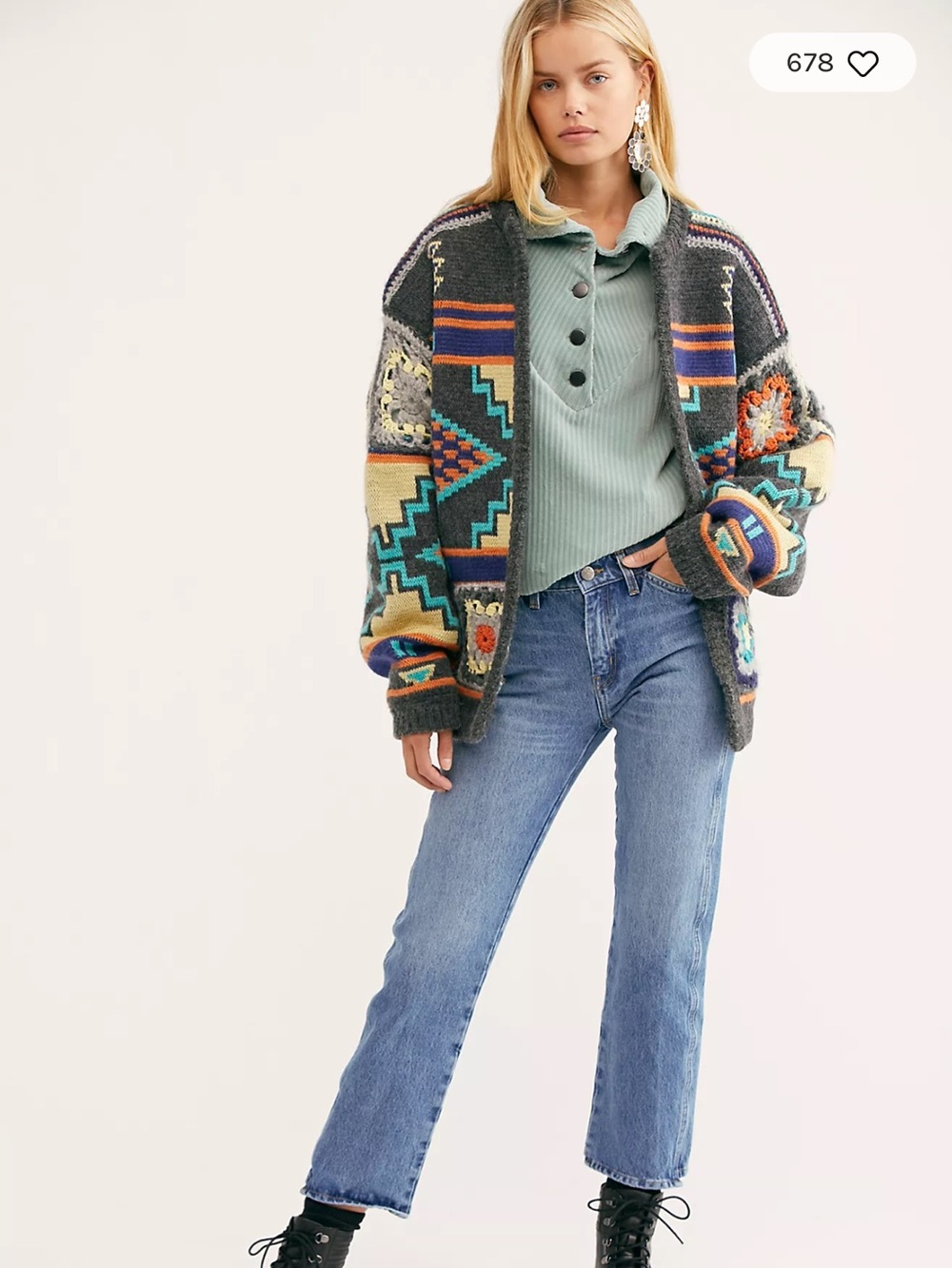 RARE Free People Santa Rosa Cardigan XS/S Granny Square Wool Alpaca - Picture 3 of 7